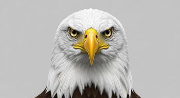 An eagle head with a yellow beak and white feathers photo