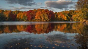 Autumn reflections beautiful lake and trees with colorful foliage landscape photo