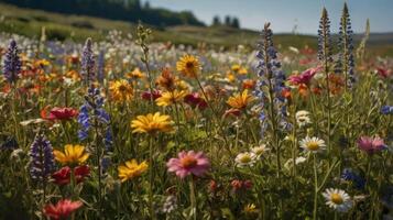 Scenic Wildflower Meadow in Full Bloom Under a Clear Blue Sky Landscape photo