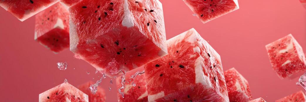 Watermelon Cubes Create an Abstract Structure With an Open Top Emphasizing Vibrant Colors and Refreshing Aesthetics photo