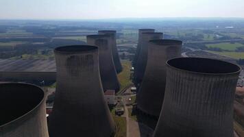 Nottingham power station cooling towers and turbine aerial drone view video