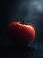 Glowing Tomato in Dark Setting Creates a Captivating Cinematic Atmosphere With Clear Details photo