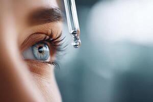 Eye drops being applied to improve vision health in a vibrant setting photo