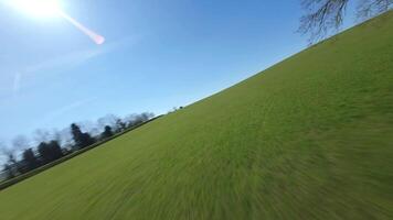 Fast paced drone footage flying close to rural farmland England video