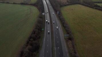 Springtime road network and traffic visualised from drone in England video