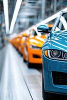 Dynamic car assembly line showcases vibrant vehicles in production photo