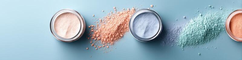 Bright and colorful body powder products arranged on a lively background with space for text and branding photo