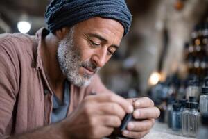 Expert in revitalizing tool precision sharpens materials in vibrant workshop setting photo