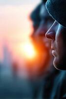 Hopeful faces reflect resilience under a colorful sky during the Battle of the Trench photo