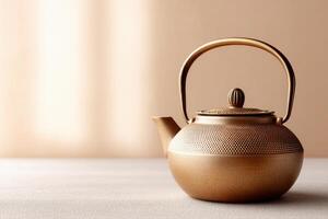 Beautifully textured teapot displayed elegantly against a bright background with ample copy space photo