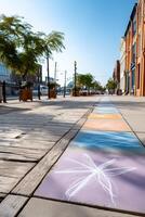 Vibrant sidewalk art enhances urban environment with creative colors and designs photo
