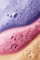 Vibrant artistic illustration of bath foam in colorful textures and bubbles on a clean background photo