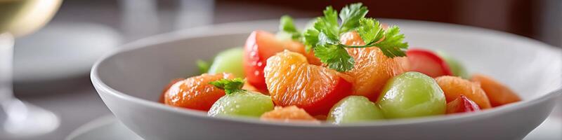 Sambal fruit salad with vibrant colors and fresh ingredients served in an elegant bowl photo