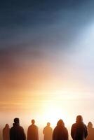 Migration to Medina brings hope under a vibrant glowing sky for a new beginning photo