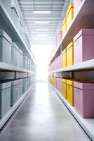 Vibrant warehouse filled with colorful archive boxes in an organized and lively setting photo