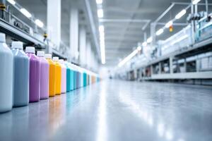 Bright manufacturing facility produces colorful cleaning products for efficient processing photo