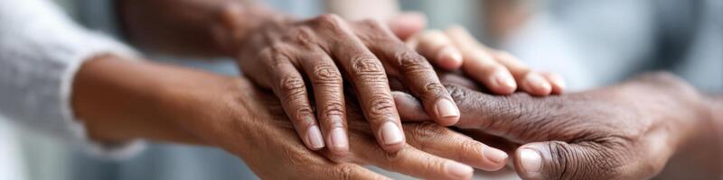 Supportive hands convey emotional connection and comfort in a diverse group setting photo