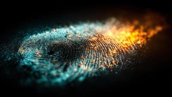 Glowing digital fingerprint symbolizes the future of biometric security for remote access to corporate data photo