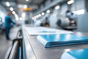 Vibrant factory producing printed products with advanced machinery and colorful materials photo