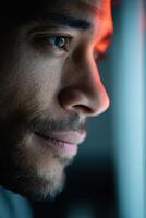 Innovative filmmaker creatively experimenting with cinematic techniques in a studio setting photo