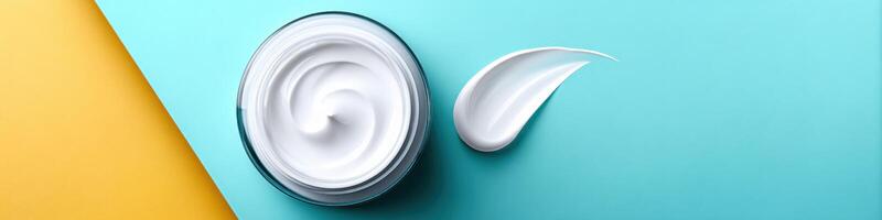 Moisturizing body cream mockup on vibrant multicolor background with space for text photo