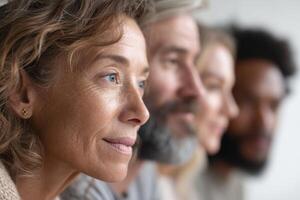 Diverse group discusses understanding solutions for hair thinning at a community forum photo