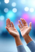 Passionate hand gestures during a speech in a vibrant setting photo