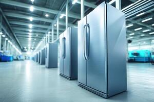 Refrigerators displayed in a vibrant manufacturing environment for production photo