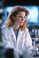 Young female scientist testing formulations in chlorinator product lab photo