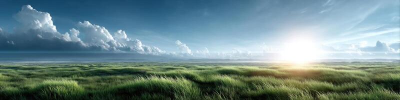 Idyllic landscape showcasing lush nature under bright skies with inspiring atmosphere and open space photo