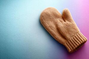 Wool mitten resting on a colorful background ready for your personal message photo
