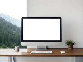 Modern Home Office Workspace with Mountain View photo