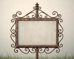 Rustic Ornamental Metal Sign with Blank Space photo