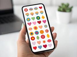 Woman's Hand Holding Smartphone Displaying Colorful App Icons photo