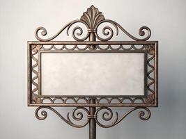 Ornate Wrought Iron Blank Signboard on Stand photo