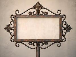 Rustic Ornate Blank Metal Sign with Aged Copper Finish photo