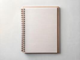 Blank Spiral Notebook with Wooden Cover on White Background photo