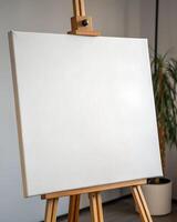 Abstract White Canvas Art on Wooden Easel photo