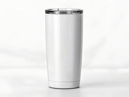 White Stainless Steel Tumbler with Subtle Geometric Pattern on White Background photo