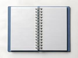open notebook with blank pages on a white background photo