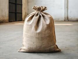 Large Beige Burlap Sack in Industrial Warehouse Setting photo