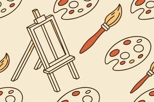 painter s easel and brush icon layout, fine art creation theme in warm tones vector