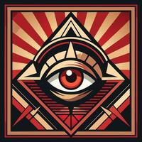 Bold eye symbol in art, flat design in black, white, and red, mystic and modern style vector