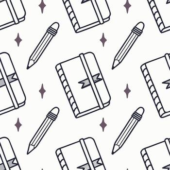 Repeating diary and pencil icon pattern, journaling and self-reflection theme vector
