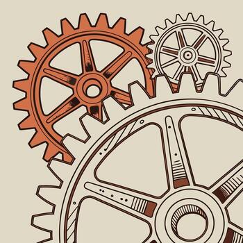Mechanical gear background, overlapping cogs in rusty orange and gray vector