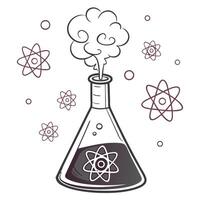 A chemistry flask fizzing with vapor and molecular symbols, isolated on white vector