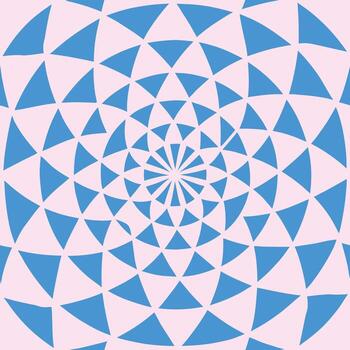 A geometric pattern with blue triangles arranged in concentric circles on a light pink background, creating a radial symmetry effect vector