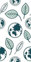 Repeating planet earth and leaf icon pattern, eco awareness design vector
