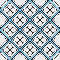 Seamless pattern of intersecting circles and squares with black outlines and light blue accents on a white background vector