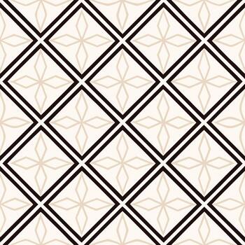 sin costura geométrico modelo con diamantes y floral formas, negro contornos, beige fondo, simétrico diseño, repitiendo motivo, elegante, modo vector